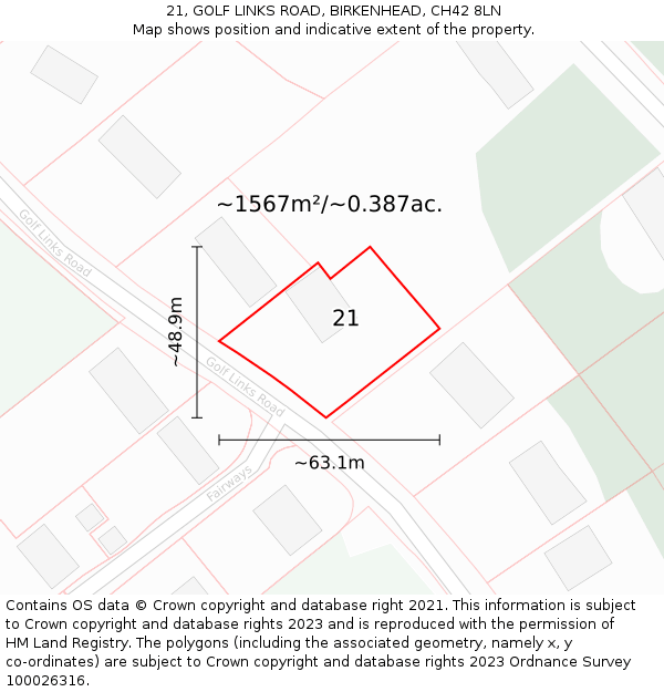 21, GOLF LINKS ROAD, BIRKENHEAD, CH42 8LN: Plot and title map