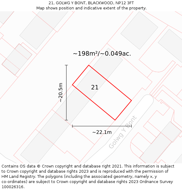 21, GOLWG Y BONT, BLACKWOOD, NP12 3FT: Plot and title map