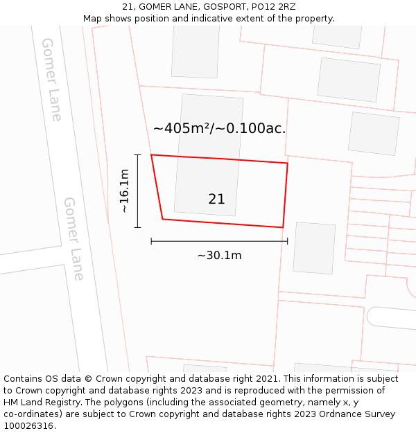 21, GOMER LANE, GOSPORT, PO12 2RZ: Plot and title map