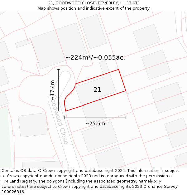 21, GOODWOOD CLOSE, BEVERLEY, HU17 9TF: Plot and title map