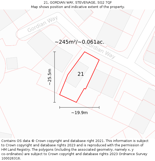 21, GORDIAN WAY, STEVENAGE, SG2 7QF: Plot and title map