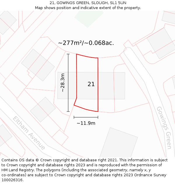 21, GOWINGS GREEN, SLOUGH, SL1 5UN: Plot and title map