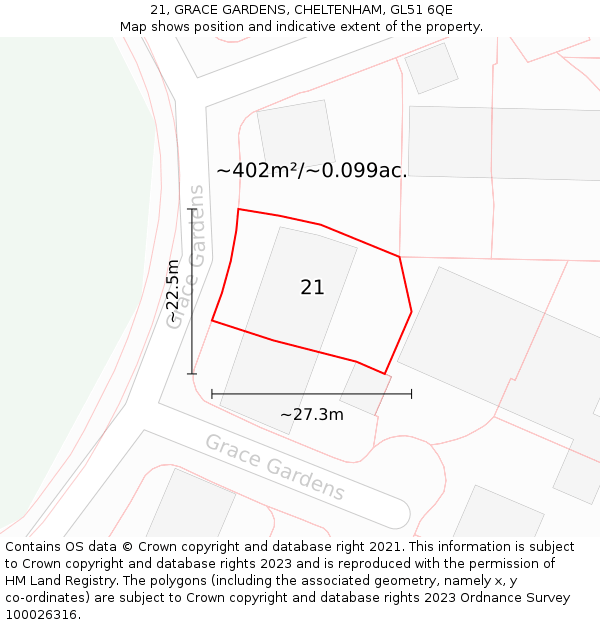 21, GRACE GARDENS, CHELTENHAM, GL51 6QE: Plot and title map