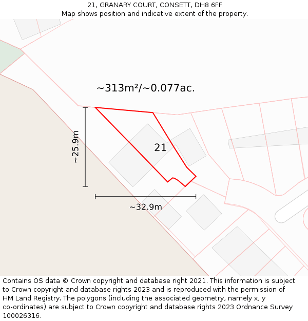 21, GRANARY COURT, CONSETT, DH8 6FF: Plot and title map