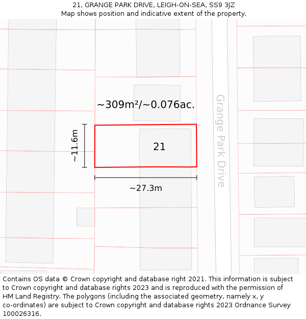 21, GRANGE PARK DRIVE, LEIGH-ON-SEA, SS9 3JZ: Plot and title map