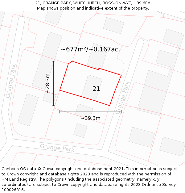 21, GRANGE PARK, WHITCHURCH, ROSS-ON-WYE, HR9 6EA: Plot and title map