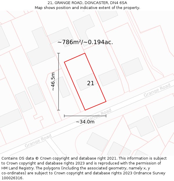 21, GRANGE ROAD, DONCASTER, DN4 6SA: Plot and title map