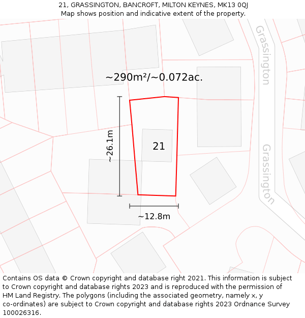 21, GRASSINGTON, BANCROFT, MILTON KEYNES, MK13 0QJ: Plot and title map