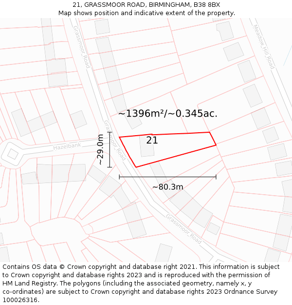 21, GRASSMOOR ROAD, BIRMINGHAM, B38 8BX: Plot and title map