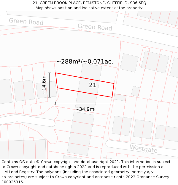 21, GREEN BROOK PLACE, PENISTONE, SHEFFIELD, S36 6EQ: Plot and title map