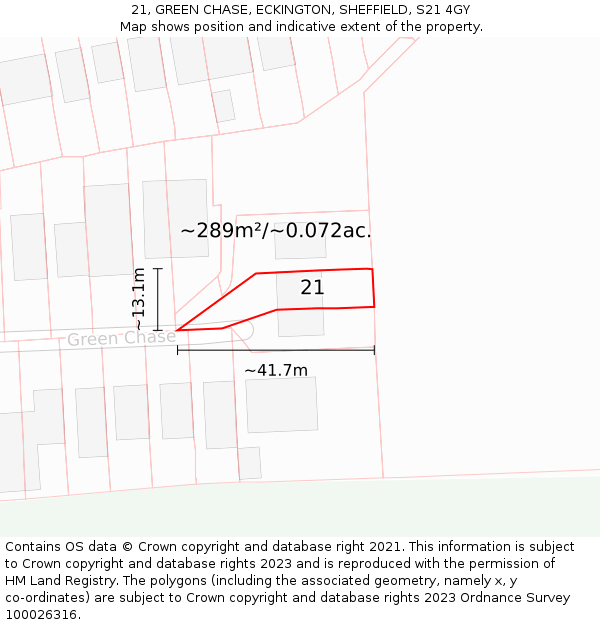 21, GREEN CHASE, ECKINGTON, SHEFFIELD, S21 4GY: Plot and title map