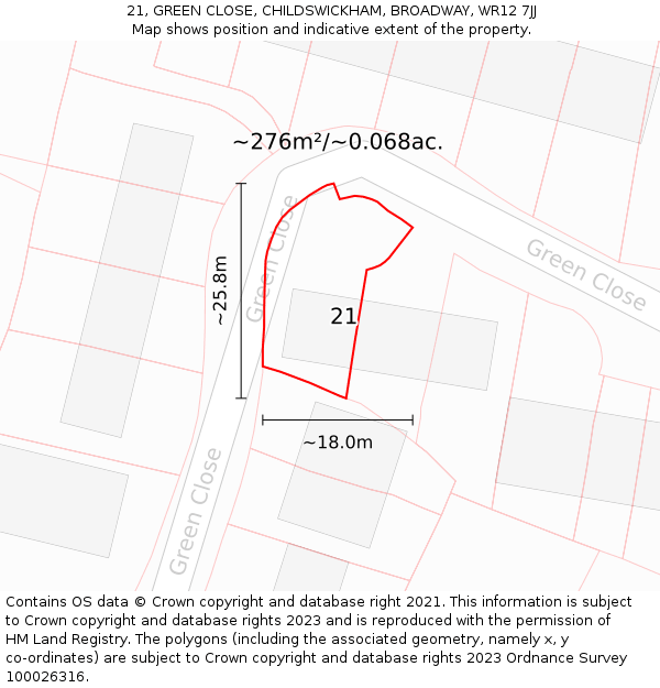 21, GREEN CLOSE, CHILDSWICKHAM, BROADWAY, WR12 7JJ: Plot and title map