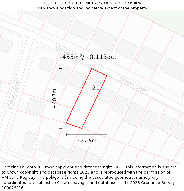 21, GREEN CROFT, ROMILEY, STOCKPORT, SK6 4LW: Plot and title map