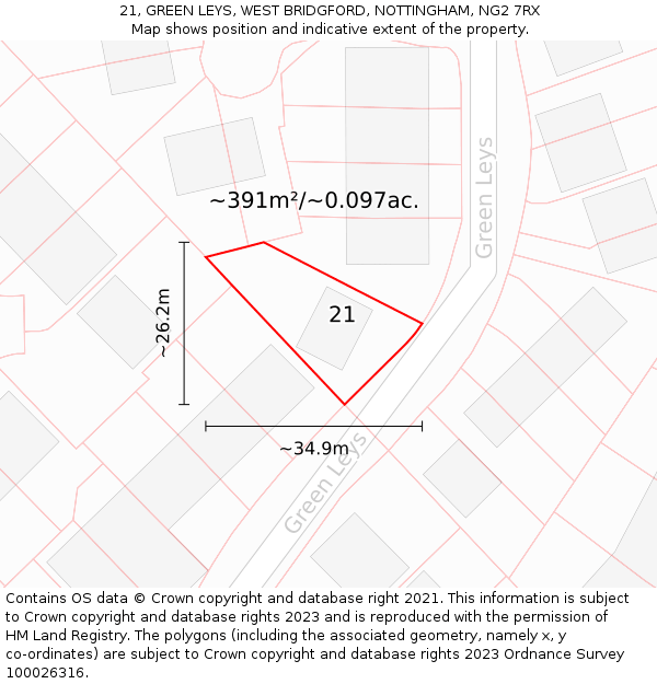 21, GREEN LEYS, WEST BRIDGFORD, NOTTINGHAM, NG2 7RX: Plot and title map