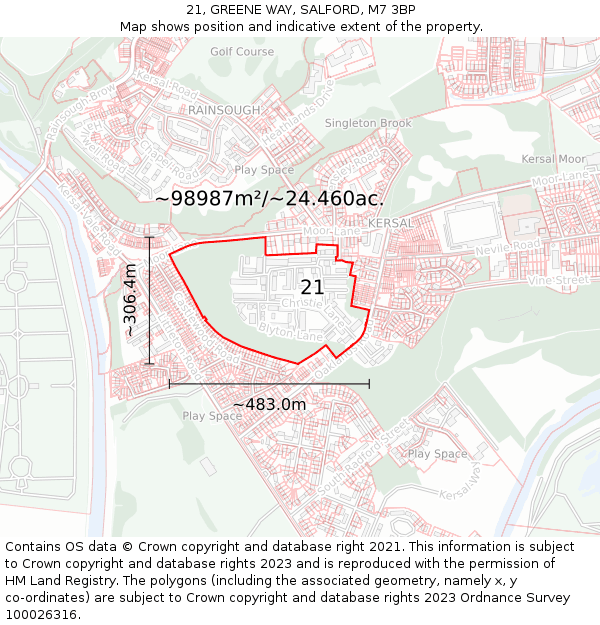 21, GREENE WAY, SALFORD, M7 3BP: Plot and title map