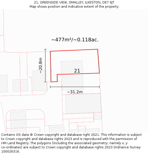 21, GREENSIDE VIEW, SMALLEY, ILKESTON, DE7 6JT: Plot and title map