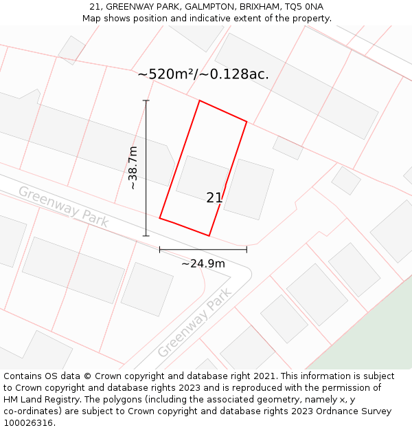 21, GREENWAY PARK, GALMPTON, BRIXHAM, TQ5 0NA: Plot and title map