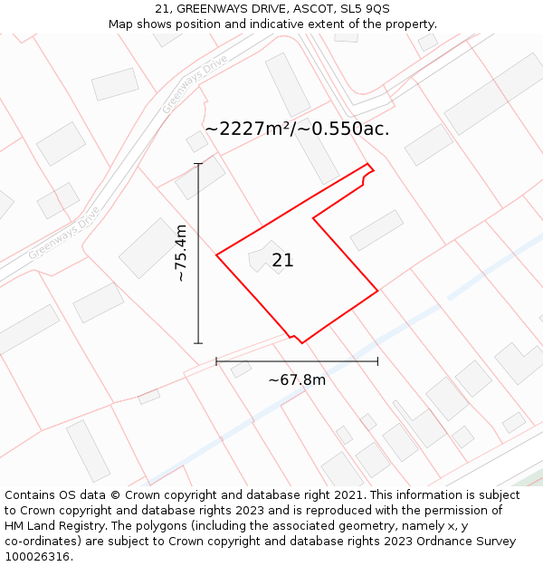 21, GREENWAYS DRIVE, ASCOT, SL5 9QS: Plot and title map