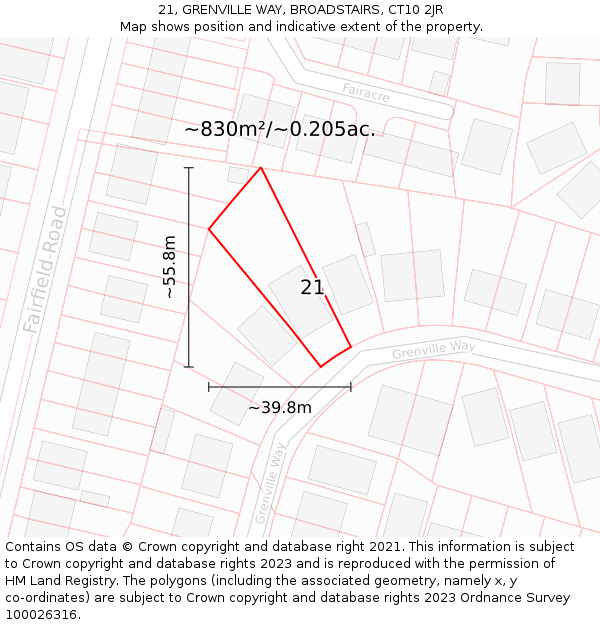 21, GRENVILLE WAY, BROADSTAIRS, CT10 2JR: Plot and title map