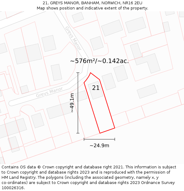 21, GREYS MANOR, BANHAM, NORWICH, NR16 2EU: Plot and title map