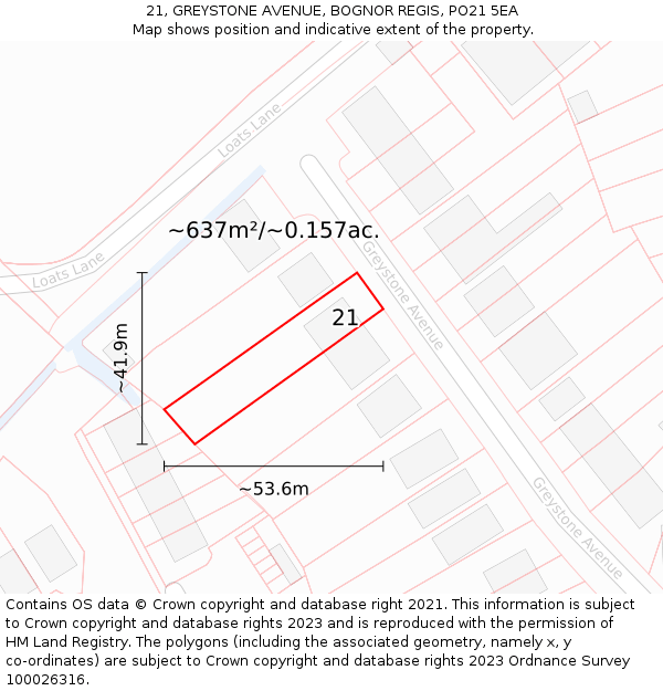 21, GREYSTONE AVENUE, BOGNOR REGIS, PO21 5EA: Plot and title map