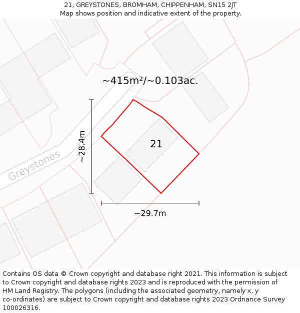 21, GREYSTONES, BROMHAM, CHIPPENHAM, SN15 2JT: Plot and title map