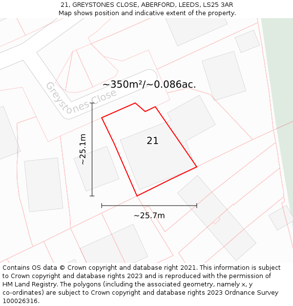 21, GREYSTONES CLOSE, ABERFORD, LEEDS, LS25 3AR: Plot and title map