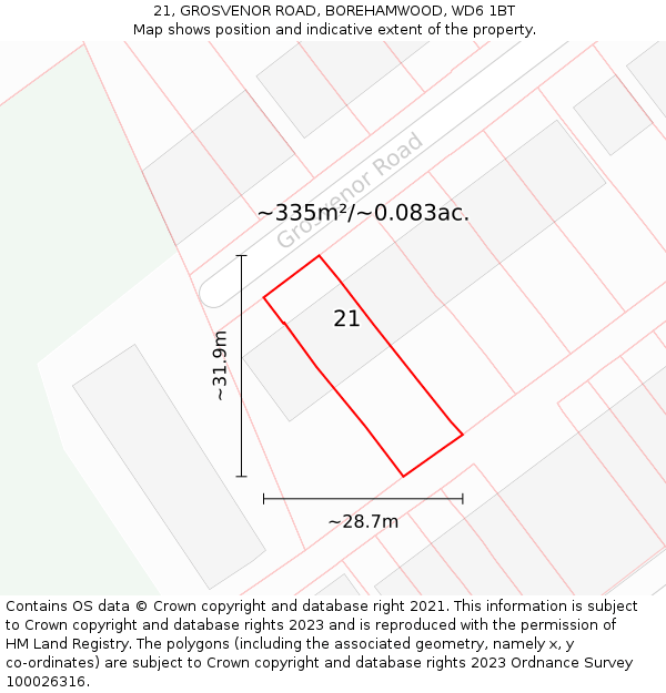 21, GROSVENOR ROAD, BOREHAMWOOD, WD6 1BT: Plot and title map