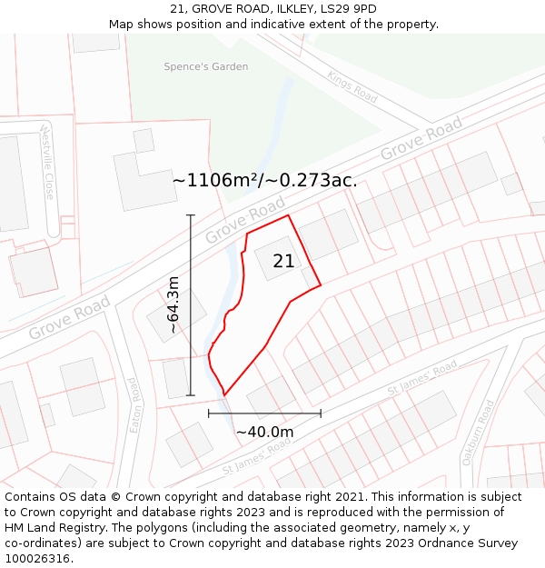 21, GROVE ROAD, ILKLEY, LS29 9PD: Plot and title map