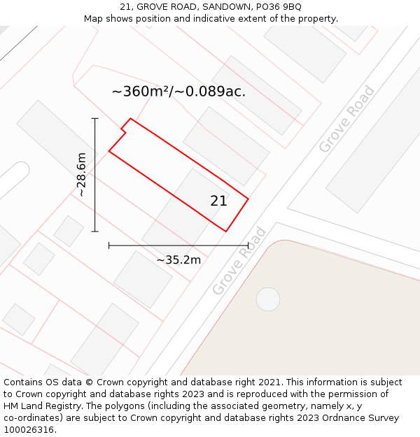 21, GROVE ROAD, SANDOWN, PO36 9BQ: Plot and title map