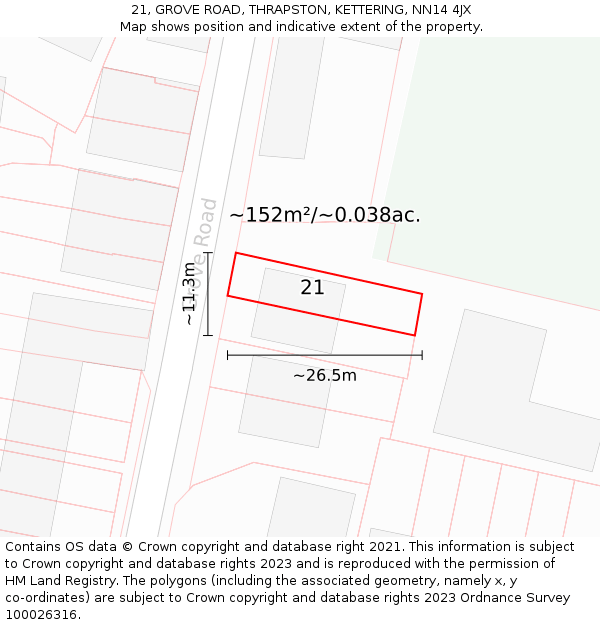 21, GROVE ROAD, THRAPSTON, KETTERING, NN14 4JX: Plot and title map
