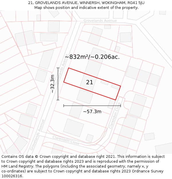 21, GROVELANDS AVENUE, WINNERSH, WOKINGHAM, RG41 5JU: Plot and title map