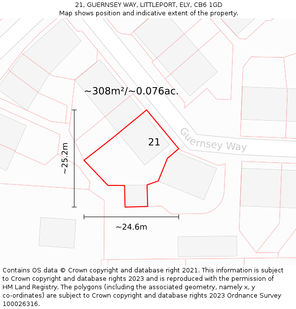 21, GUERNSEY WAY, LITTLEPORT, ELY, CB6 1GD: Plot and title map