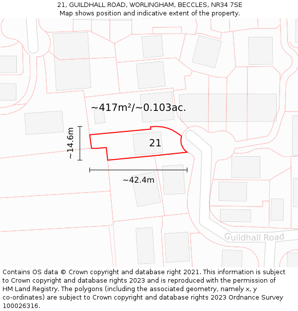 21, GUILDHALL ROAD, WORLINGHAM, BECCLES, NR34 7SE: Plot and title map