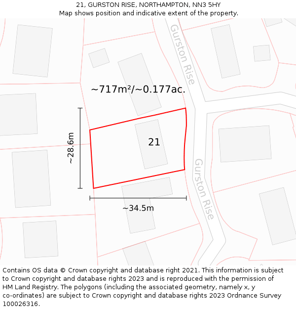 21, GURSTON RISE, NORTHAMPTON, NN3 5HY: Plot and title map