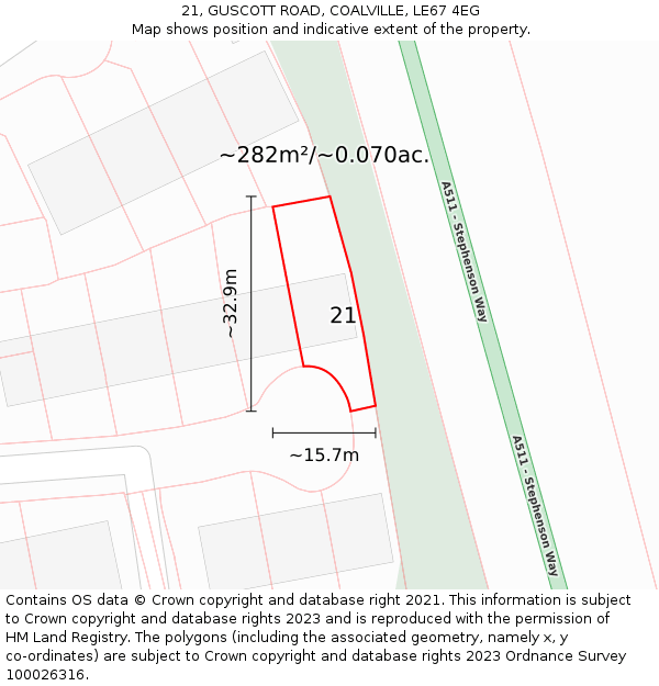 21, GUSCOTT ROAD, COALVILLE, LE67 4EG: Plot and title map