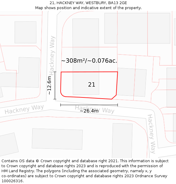 21, HACKNEY WAY, WESTBURY, BA13 2GE: Plot and title map