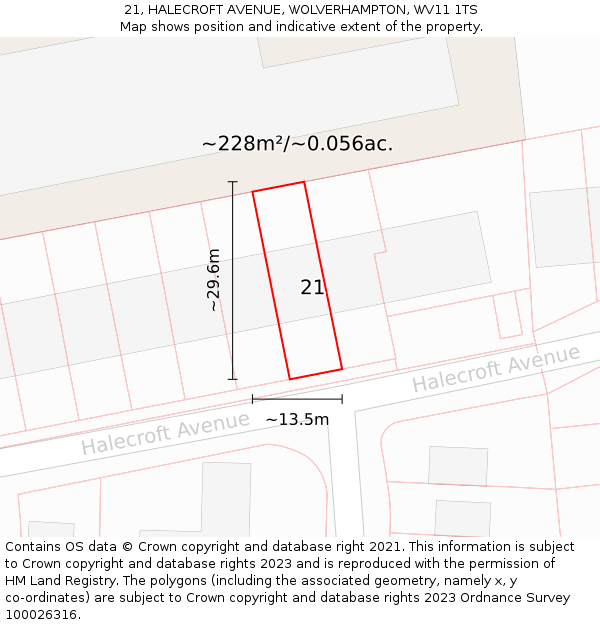 21, HALECROFT AVENUE, WOLVERHAMPTON, WV11 1TS: Plot and title map