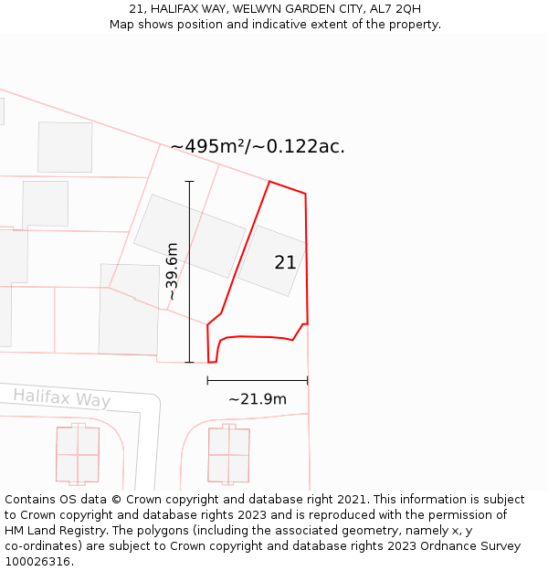 21, HALIFAX WAY, WELWYN GARDEN CITY, AL7 2QH: Plot and title map