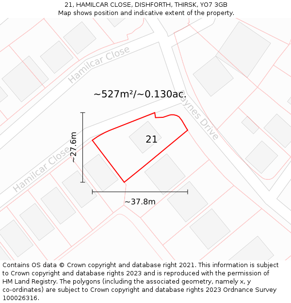 21, HAMILCAR CLOSE, DISHFORTH, THIRSK, YO7 3GB: Plot and title map