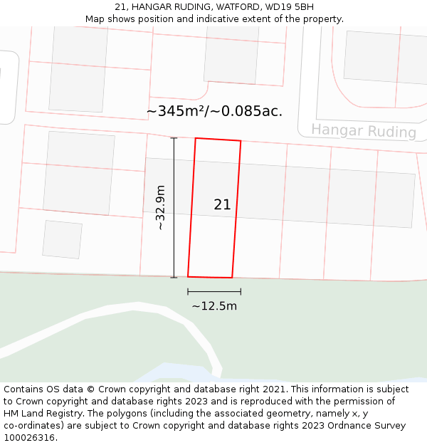 21, HANGAR RUDING, WATFORD, WD19 5BH: Plot and title map