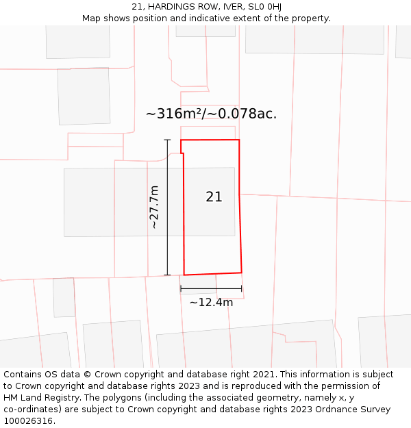 21, HARDINGS ROW, IVER, SL0 0HJ: Plot and title map