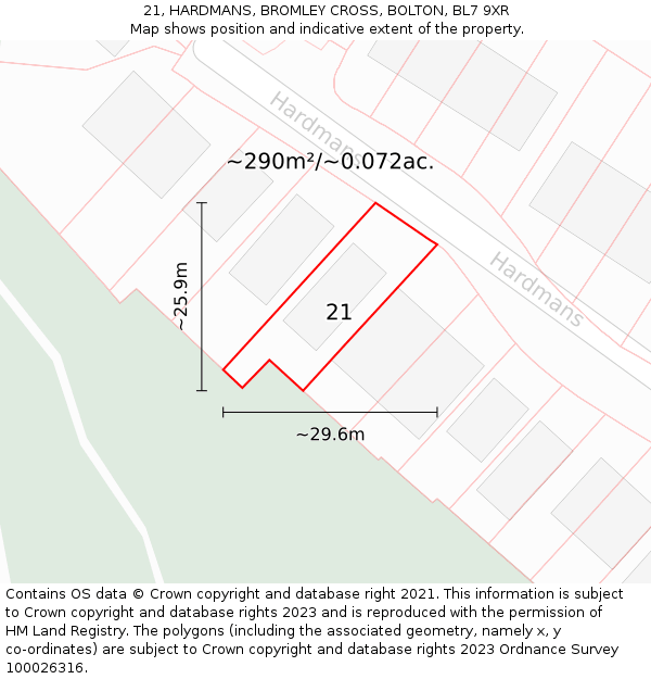 21, HARDMANS, BROMLEY CROSS, BOLTON, BL7 9XR: Plot and title map