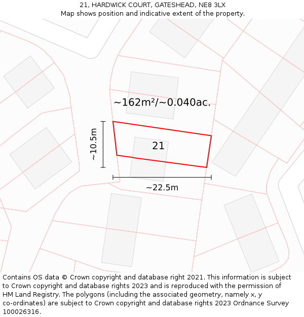 21, HARDWICK COURT, GATESHEAD, NE8 3LX: Plot and title map