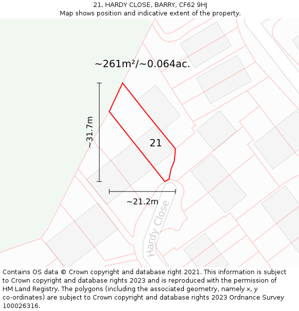 21, HARDY CLOSE, BARRY, CF62 9HJ: Plot and title map