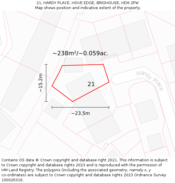 21, HARDY PLACE, HOVE EDGE, BRIGHOUSE, HD6 2PW: Plot and title map