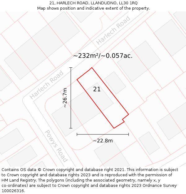 21, HARLECH ROAD, LLANDUDNO, LL30 1RQ: Plot and title map