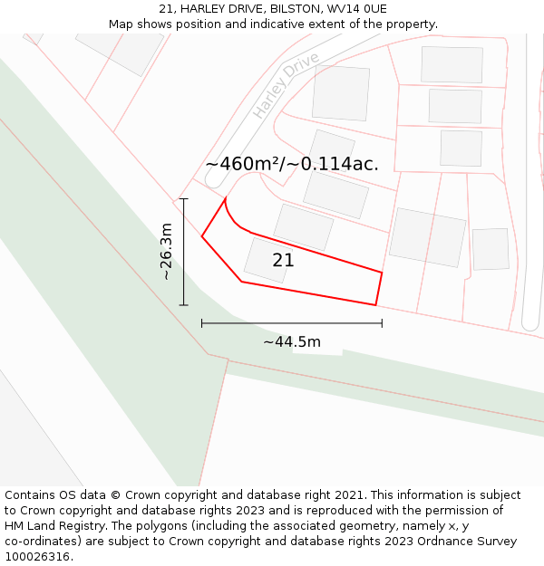 21, HARLEY DRIVE, BILSTON, WV14 0UE: Plot and title map