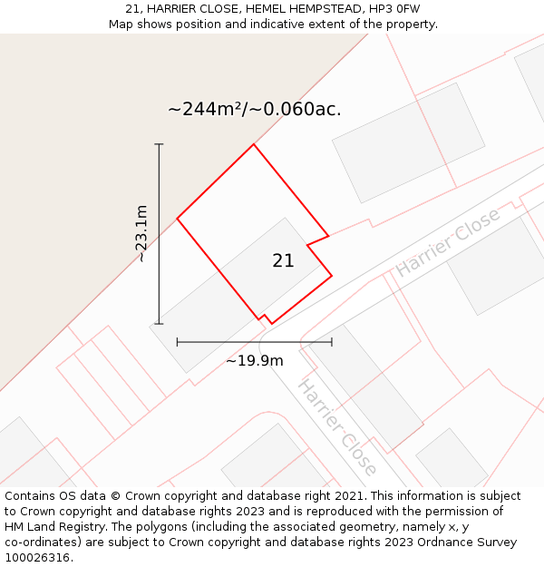 21, HARRIER CLOSE, HEMEL HEMPSTEAD, HP3 0FW: Plot and title map