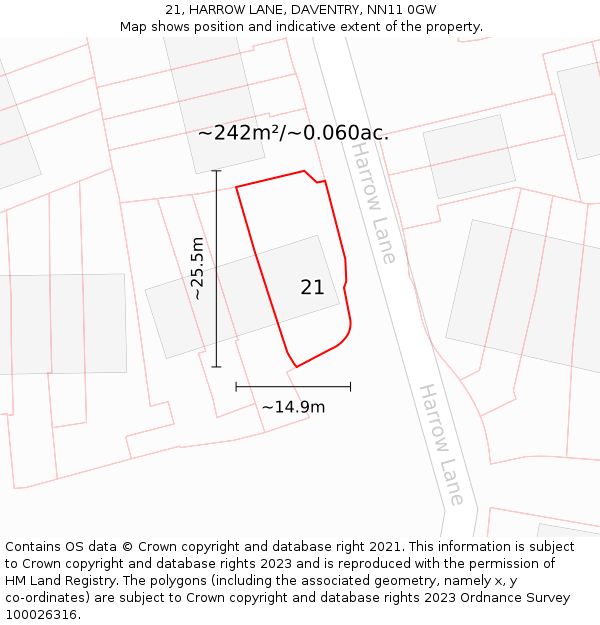 21, HARROW LANE, DAVENTRY, NN11 0GW: Plot and title map